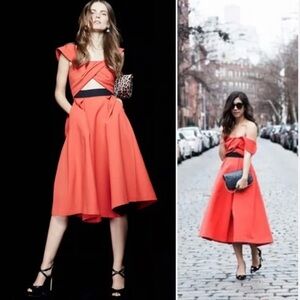 Self-Portrait Ayelette Cutout Double Crepe Dress Vibrant Red Size 0
